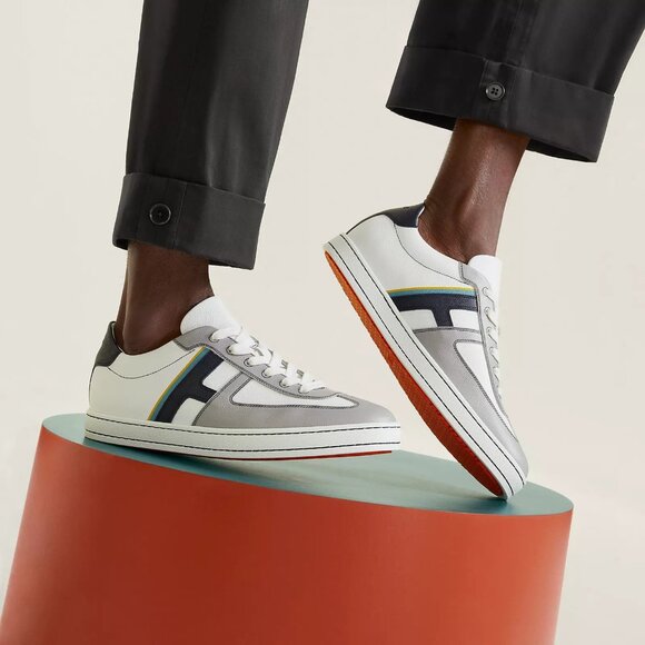 Hermes Boomerang Sneakers in White/Green - Picture 2 of 10